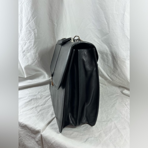Vintage BOSCA double gusset black leather briefcase with shoulder strap - Picture 5 of 14